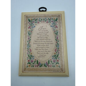 Vintage 1982 Hallmark Friends Poem Plaque Floral Wall Hanging Amanda Bradley